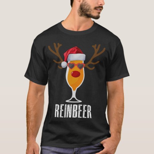 Reinbeer Santas Hat Reindeer Beer Glass Christmas T_Shirt
