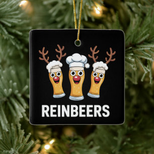 Reinbeers Funny Reindeer Beer Christmas Drinking  Ceramic Ornament