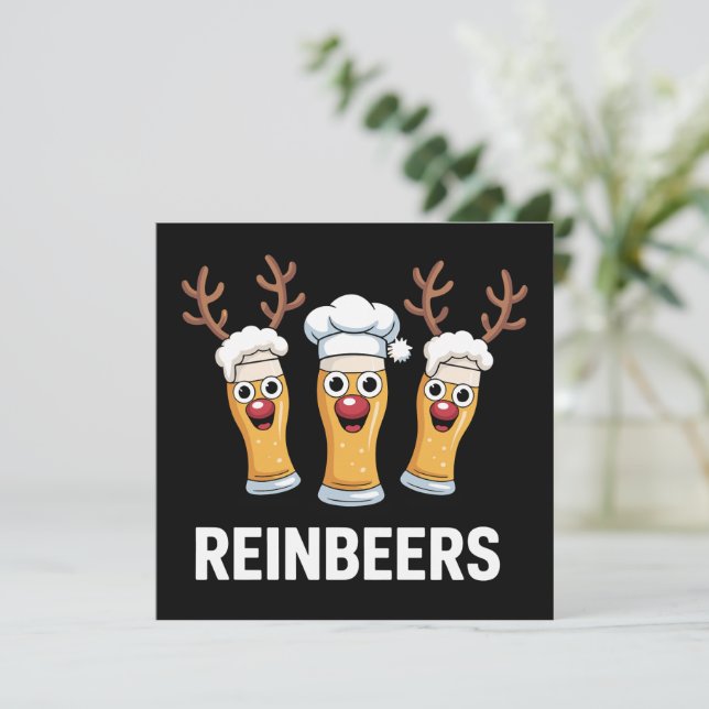 Reinbeers Funny Reindeer Beer Christmas Drinking  Holiday Card (Standing Front)