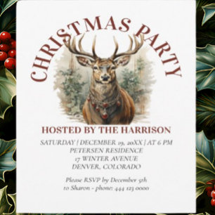 Reindear Retro Classic Cute Christmas  Invitation
