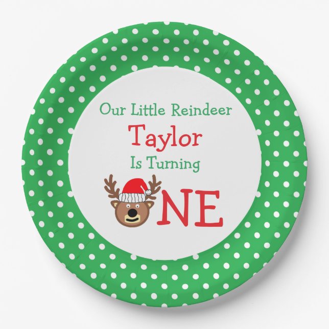 Reindeer 1st Birthday Paper Plates (Front)