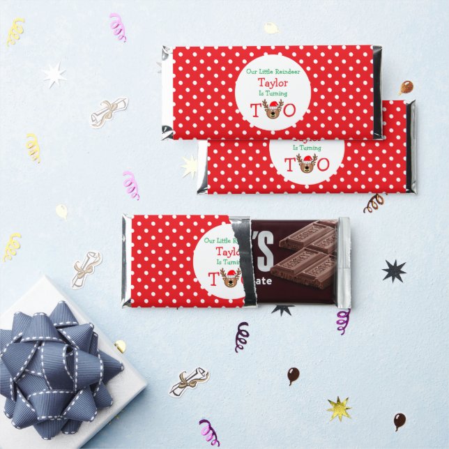 Reindeer 2nd Birthday Hershey Bar Favors (Front)