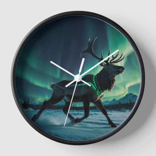 Reindeer and Alaskan Aurora Wildlife Design Clock