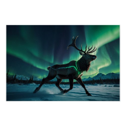 Reindeer and Alaskan Aurora Wildlife Design Poster