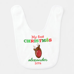Reindeer and Candy Cane Stripes Baby Bib