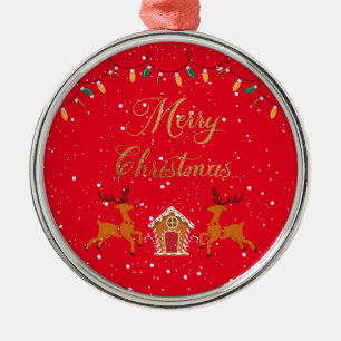 Reindeer and candy house- christmas holiday metal ornament