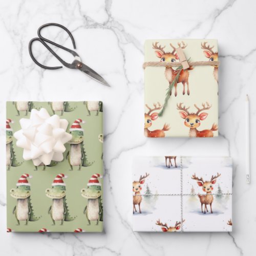 Reindeer and Christmas Alligators Wrapping Paper Sheets