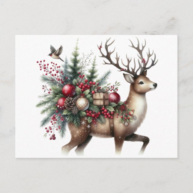 Reindeer and Christmas Holiday Postcard (Front)
