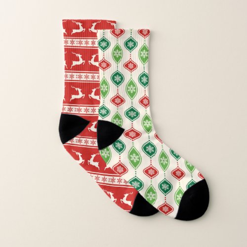 Reindeer and Christmas Ornament Pattern Mismatched Socks