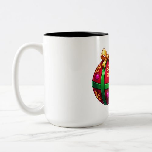 Reindeer and Christmas Ornament Two-Tone Coffee Mug