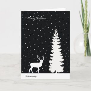 Reindeer and Christmas tree - falling snow Holiday Card