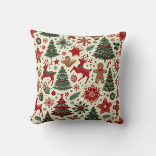 Reindeer and Christmas tree Holiday decor Throw Pillow