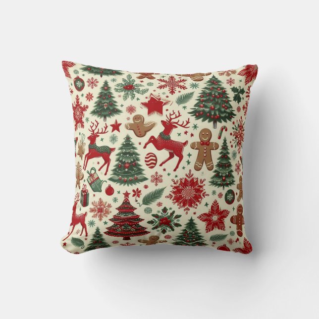 Reindeer and Christmas tree Holiday decor Throw Pillow (Front)