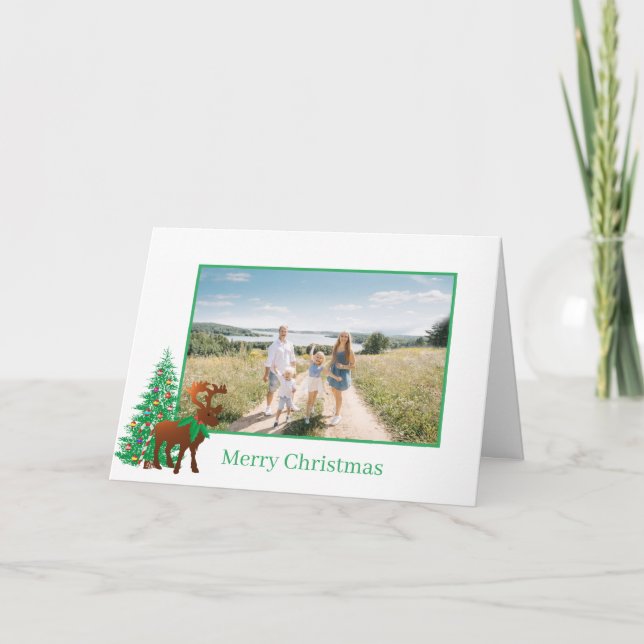 Reindeer and Christmas Tree Photo  Holiday Card (Front)