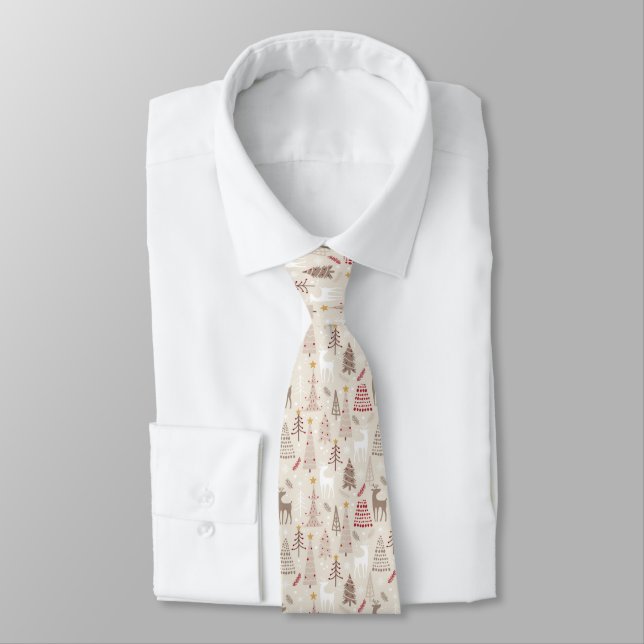 Reindeer and Christmas Trees Neck Tie (Tied)