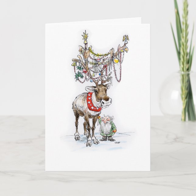 Reindeer and Elf Christmas Card (Front)