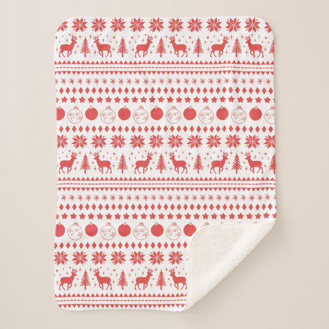 Reindeer and Festive Christmas Sherpa Blanket (Front)