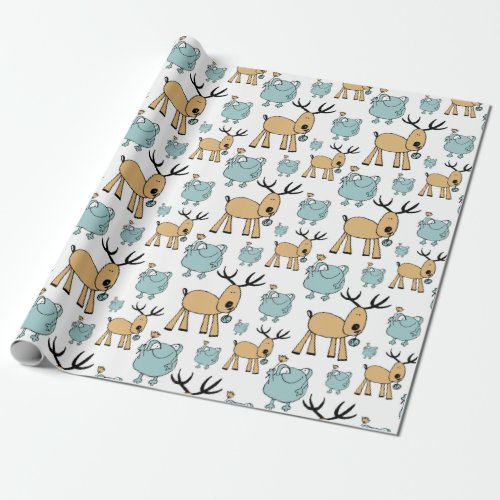 Reindeer And Frog Pattern Wrapping Paper