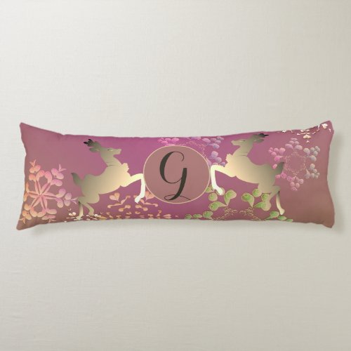 Reindeer  and Magical Snowflakes Monogram Body Pillow