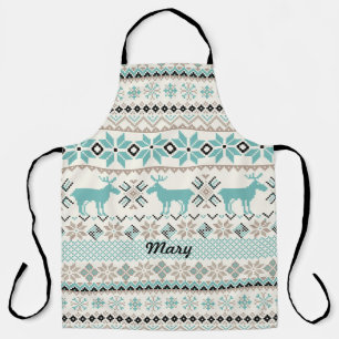 Reindeer and Nordic Snowflake Sweater-like Pattern Apron