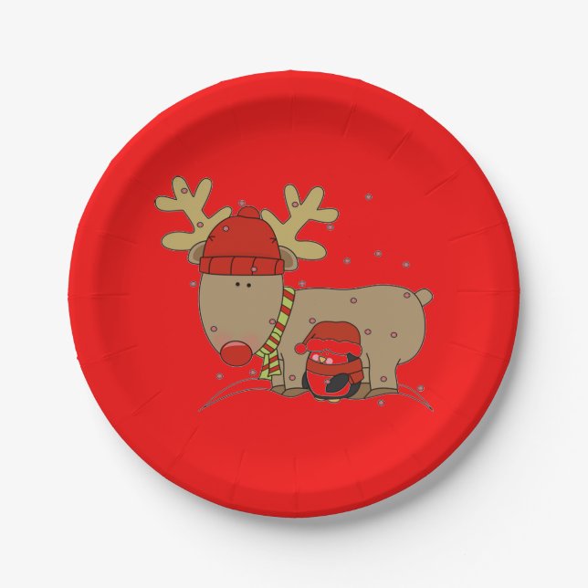 Reindeer and Penguin Paper Plates (Front)