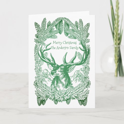 Reindeer And Pine Branches Christmas Holiday Card