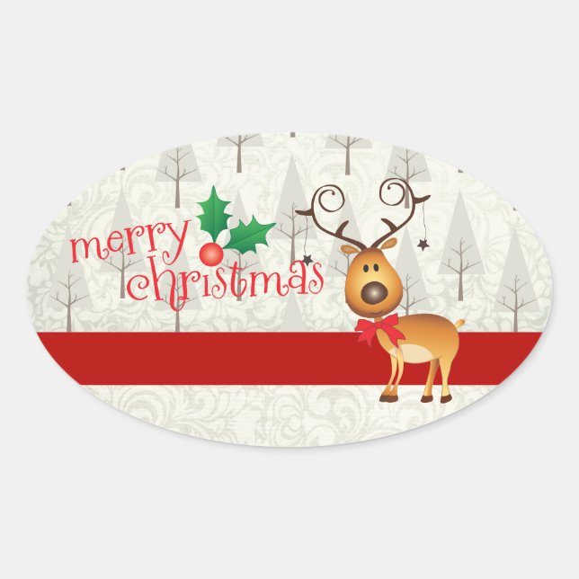 Reindeer and Santa Christmas Sticker (Front)
