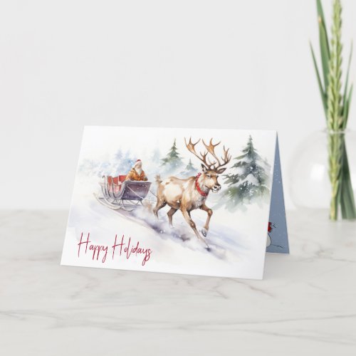 Reindeer And Santa Claus Holiday Card