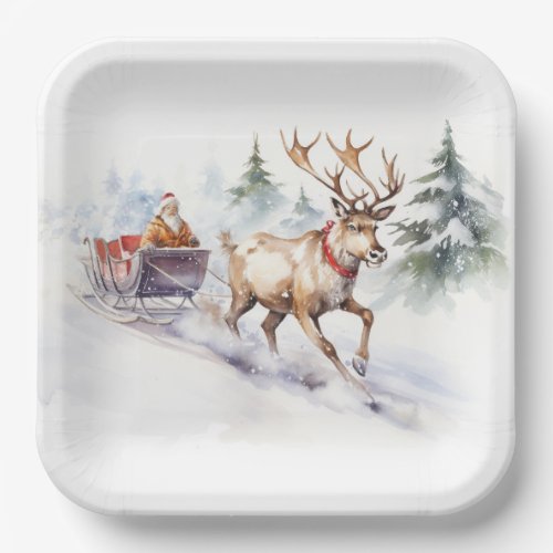 Reindeer And Santa Claus Paper Plates