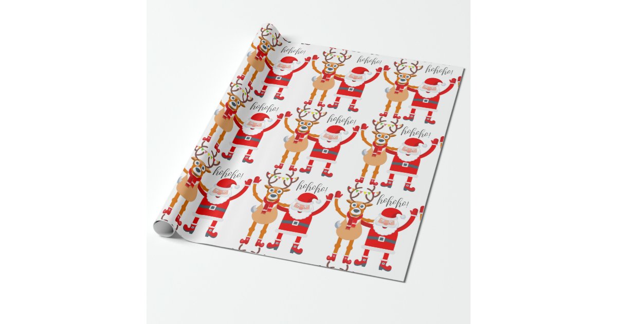 Reindeer Oh My Deer Text Patterned Black Wrapping Paper, Zazzle