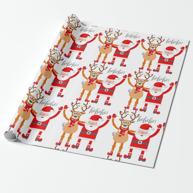 Reindeer and Santa Wrapping Paper (Unrolled)