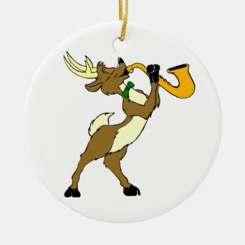 Reindeer And Saxophone Ceramic Ornament by santasgrotto at Zazzle