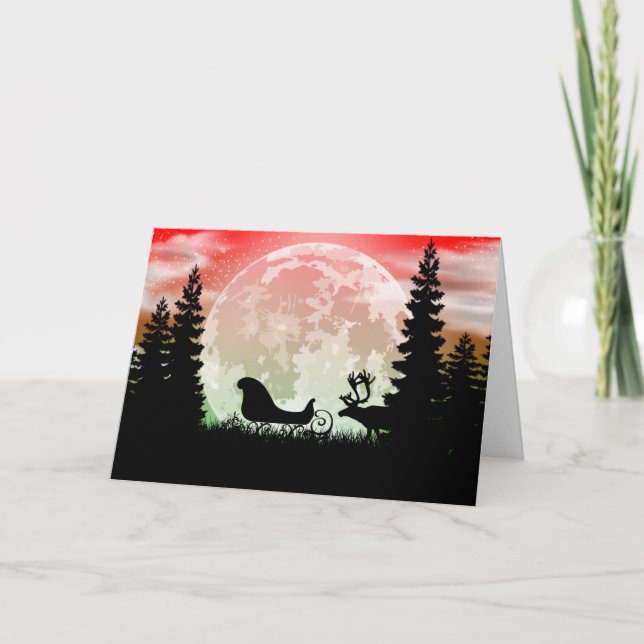 Reindeer and Sleigh Silhouette Holiday Card (Front)