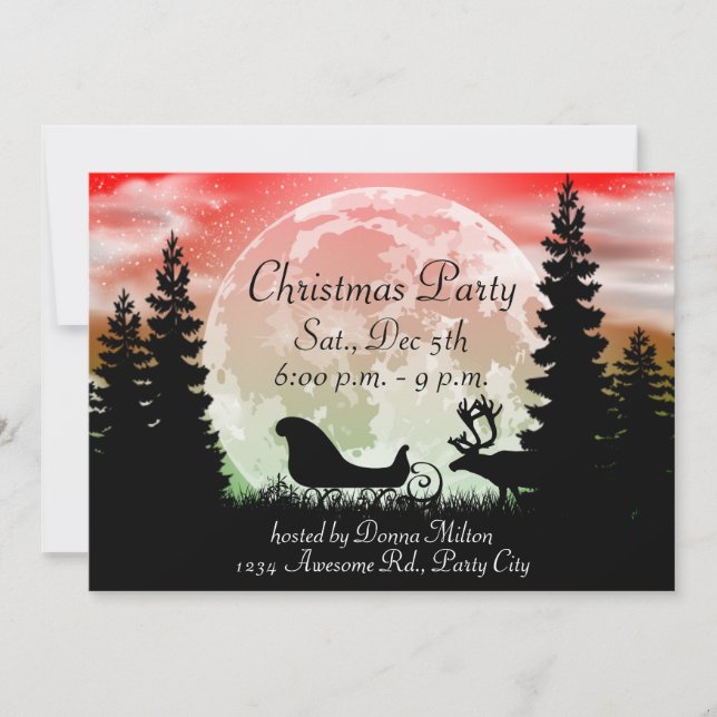 Reindeer and Sleigh Silhouette Invitation (Front)