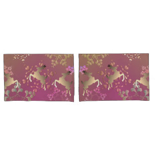 Reindeer and Snowflakes on Gradient Purple Pillow Case