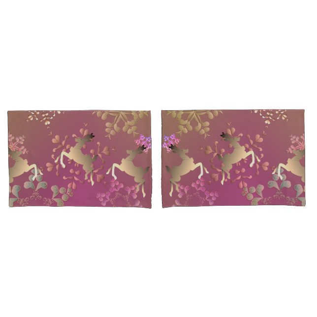 Reindeer and Snowflakes on Gradient Purple Pillow Case (Front-Set)