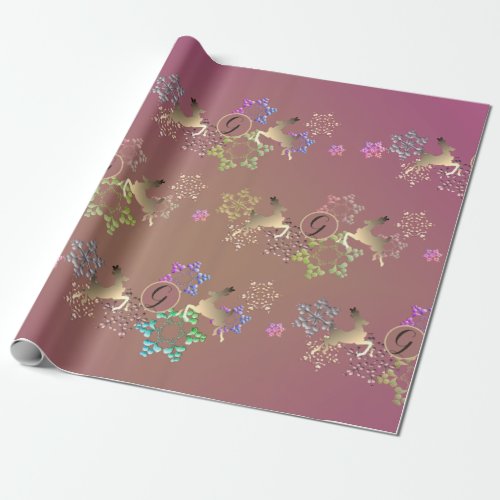 Reindeer and Snowflakes on Purple Moss Wrapping Paper