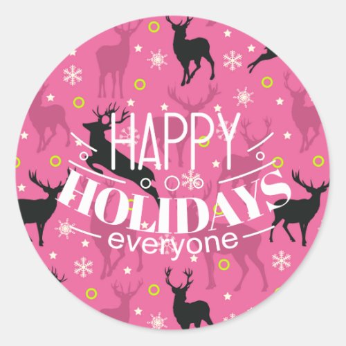 Reindeer and Snowflakes Pattern Pink ID Classic Round Sticker