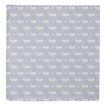 Reindeer And Snowflakes Soft Grey Purple Duvet Cover by MHDesignStudio at Zazzle