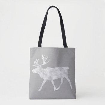 Reindeer And Snowflakes Soft Grey Tote Bag by MHDesignStudio at Zazzle