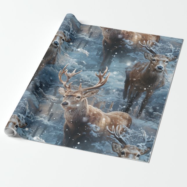 Reindeer and snowflakes wrapping paper (Unrolled)