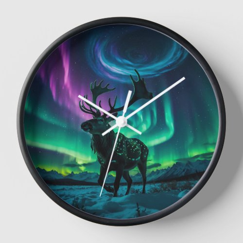 Reindeer and the Northern Lights Wildlife Design Clock