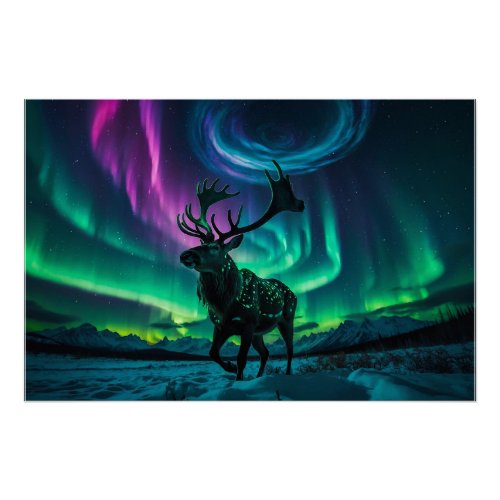 Reindeer and the Northern Lights Wildlife Design Poster