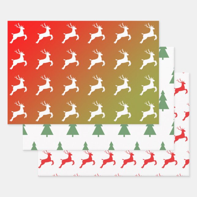 Reindeer And Trees Christmas Pattern Gift Wrapping Paper Sheets (Set)