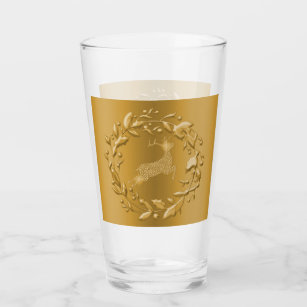 Reindeer and Wreath Gold Christmas Glass