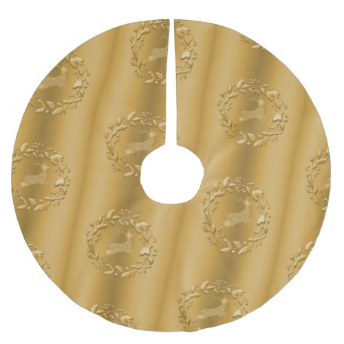 Reindeer and Wreaths Gold Christmas Brushed Polyester Tree Skirt
