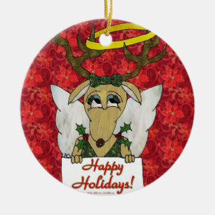 Reindeer Angel Happy Holidays Ornament