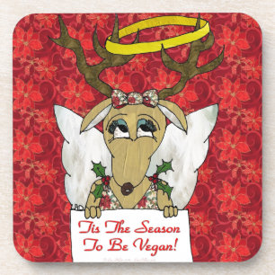 Reindeer Angel Tis The Season to Be Vegan Coaster