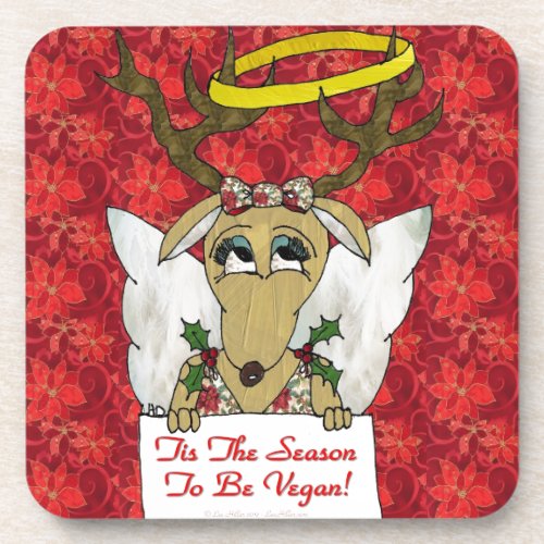 Reindeer Angel Tis The Season to Be Vegan Coaster