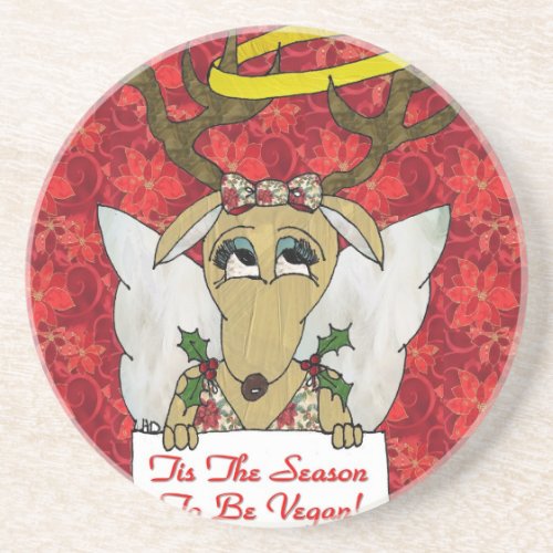 Reindeer Angel Tis The Season to Be Vegan Coaster